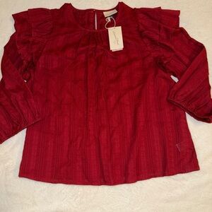 Universal Thread XXL Deep Red Textured Blouse NWT 3/4 Sleeve Ruffle Shoulder Top